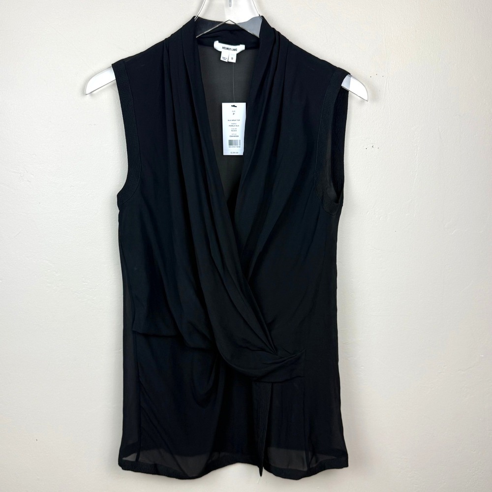 Helmut Lang Silk Wrap Top Womens S Black Career Sheer Designer Quiet Luxury NWT